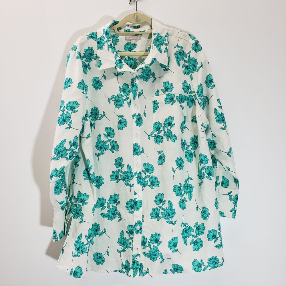 Woman Within Button Up Linen Long Sleeve Top
